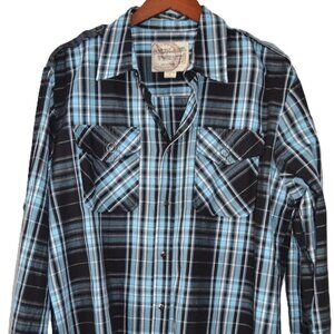 Men’s Casual Button Down Shirt L Plaid Blue By Special Equipment Gold Label